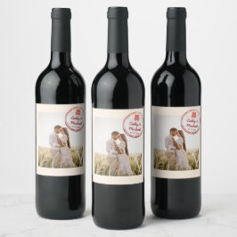 Logotyp för par fotokinesiska bröllopsstämpel vinflaska etikett