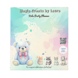 Logotyp för pastel-Nalle QR-kod för Kids Party Pla Anteckningsblock