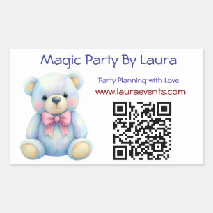 Logotyp för pastel-Nalle QR-kod för Kids Party Pla Rektangulärt Klistermärke