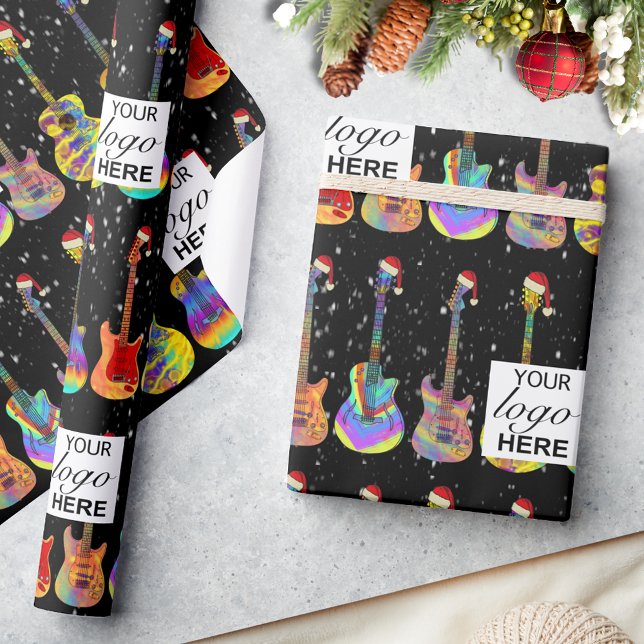 Logotyp för personligens julvaktsföretag presentpapper (Personalized Guitar Christmas business logo Colorful psychedelic guitar pattern)