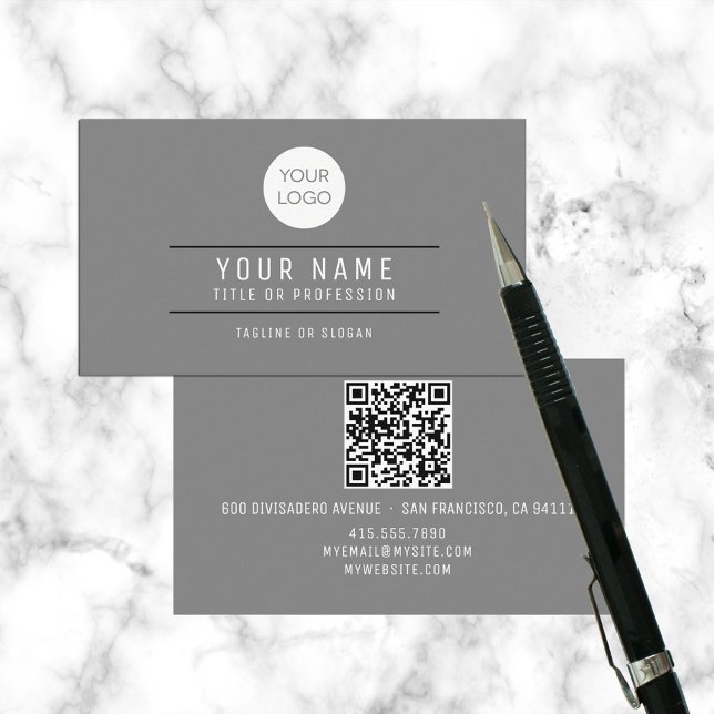Logotyp för QR-kod Grått Namn Professionell (QR Code Gray Name Professional Calling Card Business Card)