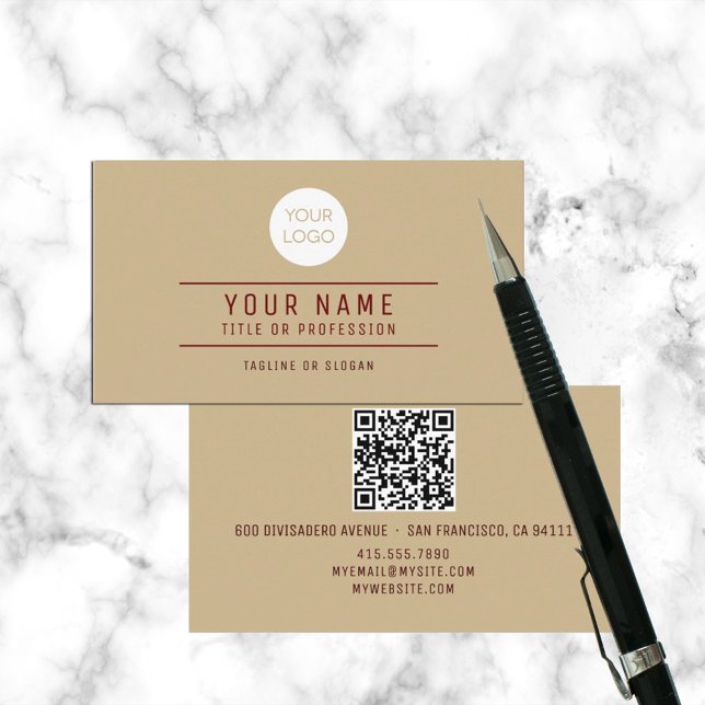 Logotyp för QR-kod Light Brown Namn Professionell (QR Code Light Brown Name Professional Calling Card Business Card)