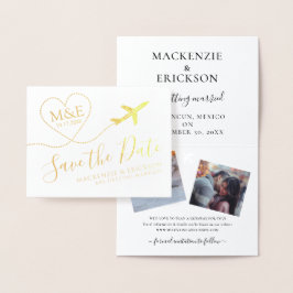 Logotyp för resetema Flygplan Monogram Spara datum Folierat Kort