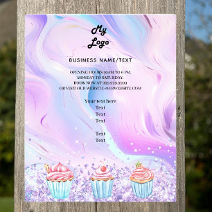 Logotyp för rosa av holografiska muffinsar i bakve flygblad