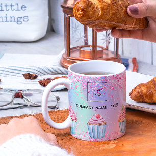logotyp för rosa lila bakning av muffinsar i glit kaffemugg