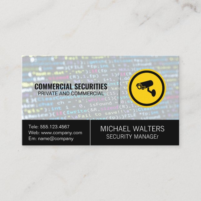 Logotyp för säkerhetskamera | Kodbakgrund Visitkort (Framsida)