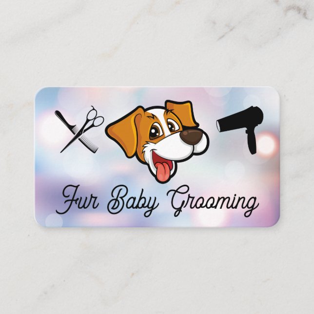 Logotyp för söt leende hund | Groomingverktyg | Bo Visitkort (Framsida)
