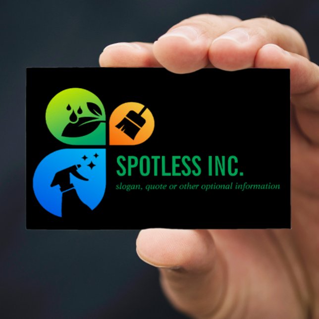 Logotyp för Städning av svarta moderna Trendig Visitkort (Skapare uppladdad)