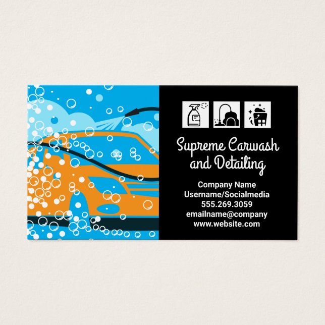 Logotyp för Städning Tvätta av bil | Vatten Bubble Visitkort (Framsidan)