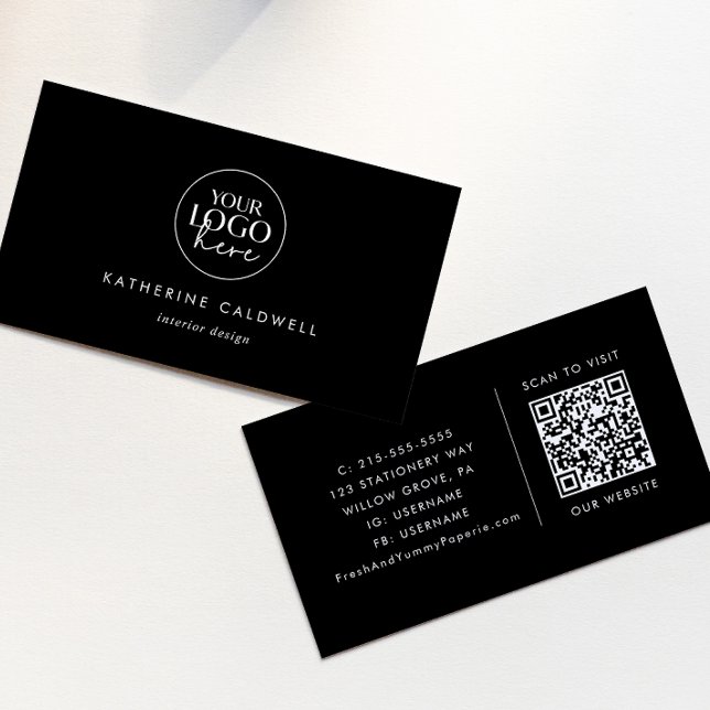 Logotyp för svart chic och QR-kod Visitkort (Skapare uppladdad)