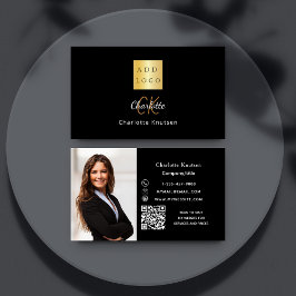 Logotyp för svartfärgad guld-monogram, bild Qr-kod Visitkort