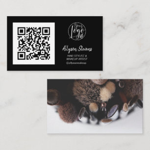 Logotyp för svartvit hårsmink med foto qr-kod visitkort