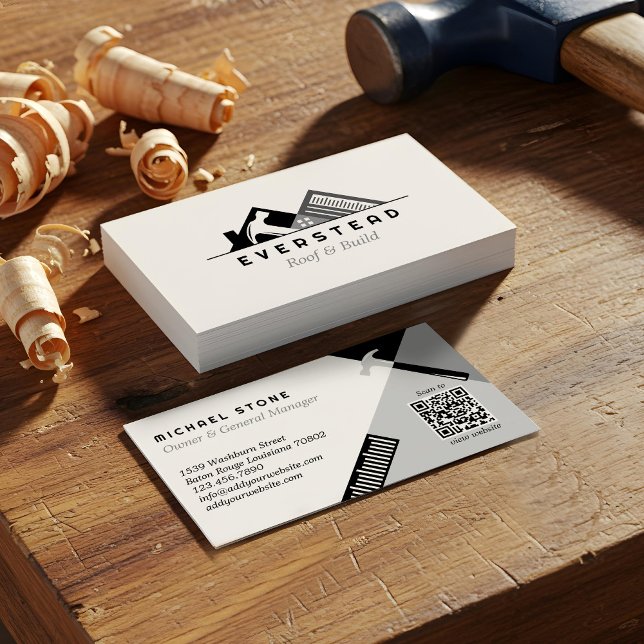 Logotyp för takbyggnation Home Improvement Verktyg Visitkort (Roofing Construction Home Improvement Tools Logo Business Card)