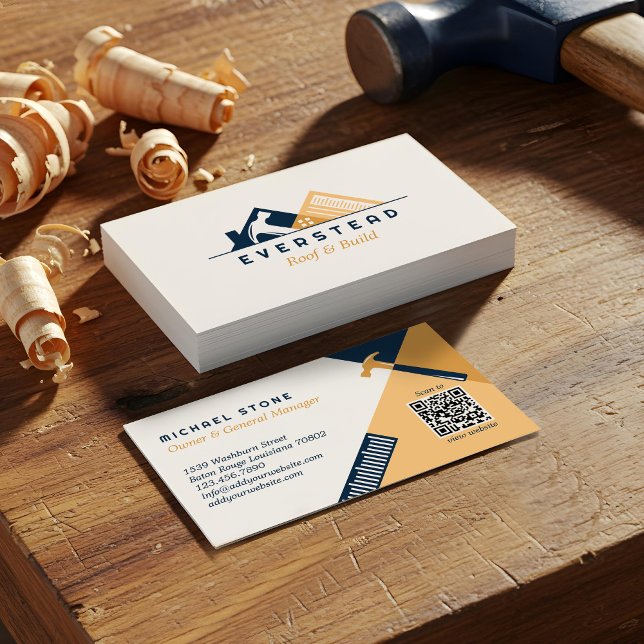 Logotyp för takbyggnation Home Improvement Verktyg Visitkort (Roofing Construction Home Improvement Tools Logo Business Card)
