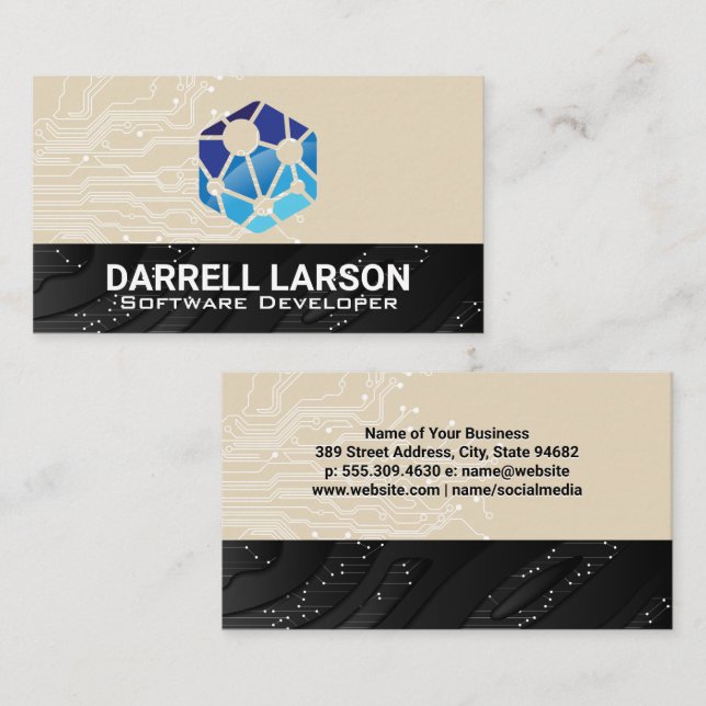 Logotyp för tekniknätverk | Kretsens tekniska bakg Visitkort (Fram/baksida)