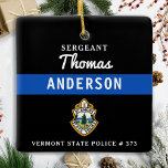 Logotyp för Thin Blue Line-Personlig Julgransprydnad Keramik<br><div class="desc">Tunn Blue Line Polisavdelning Jul Ornament - Polisassistent färg, modern svart och blå design. Anpassa med din avdelnings logotyp och anpassa dig med polistjänstemän namn, rubrik, avdelningens logotyp och ID-nummer. Tillsatta lagar är i personlig en perfekt för polismyndigheter och tillsatta lagar-officerare, stuffare och julklappar till era poliser. Beställ dessa polisens...</div>