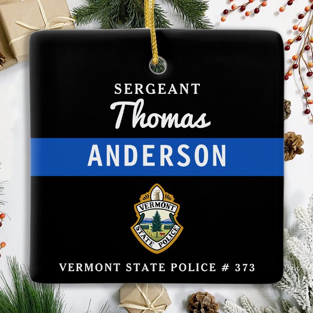 Logotyp för Thin Blue Line-Personlig Julgransprydnad Keramik (Skapare uppladdad)