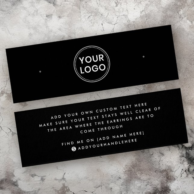 Logotyp för vanlig svartvit anpassningsbar med vis litet visitkort (Plain black custom logo stud earring display card)