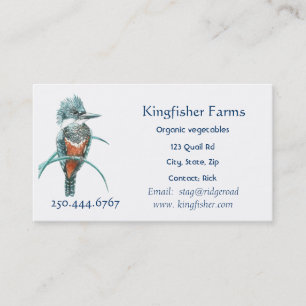 Logotyp för vattenfärg Kingfisher Organic Farm Bus Visitkort