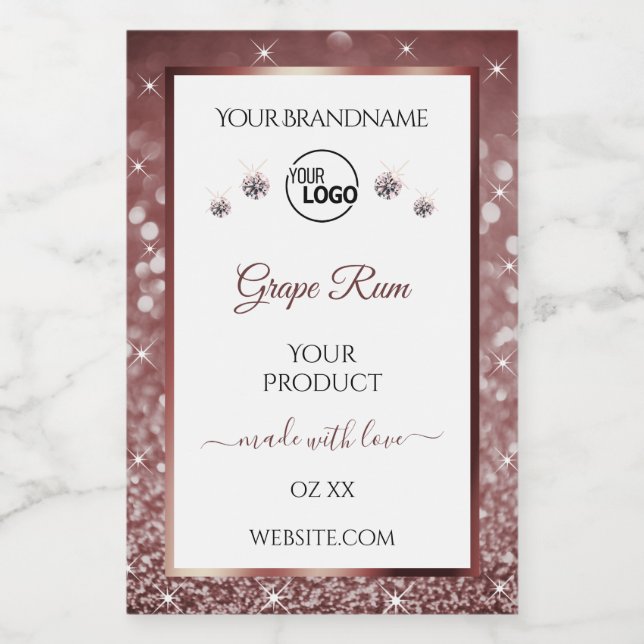 Logotyp för vit Burgundy Glitter- Mat Etikett (Singel etikett)