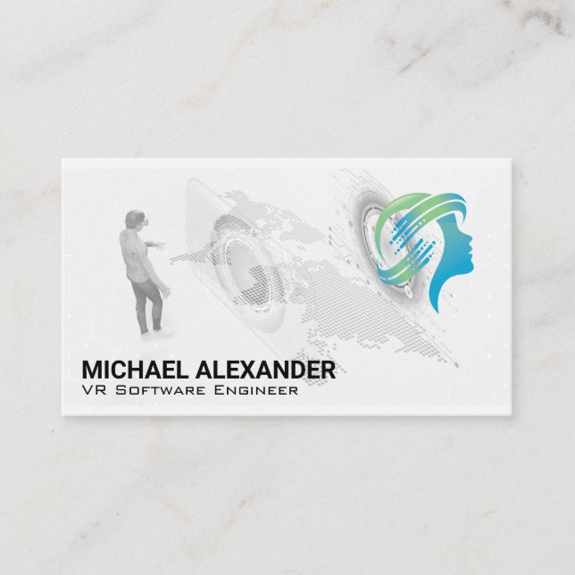 Logotyp för VR-headset-teknik | Världskarta Visitkort (Framsida)