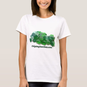 logotyp för w OdysseySeaGlass.com för grönt hav Tee