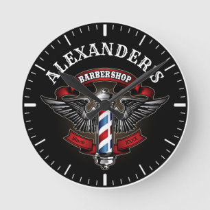 Logotyp för Winged Barber Pole Anpassa Rund Klocka
