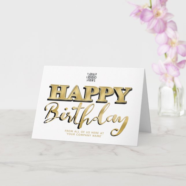 Logotyp Guld Lettering Business Birthday White Kort (Orkide)