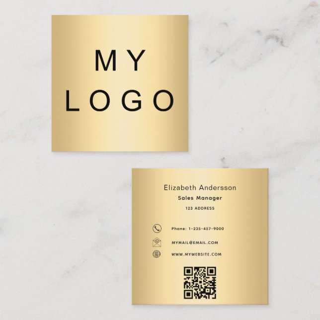 Logotyp guld qr-kodmodern professionell fyrkantigt visitkort (Fram/baksida)