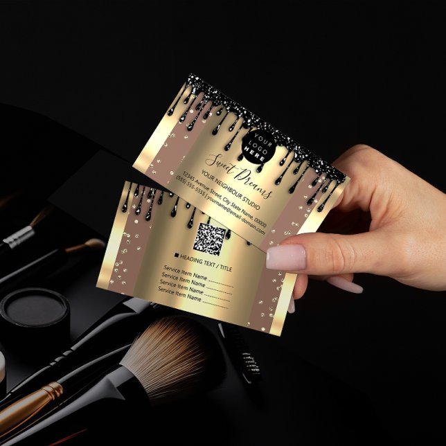 Logotyp Hair Makeup Nagel Drives SPA QR Code Guld  Visitkort (Skapare uppladdad)
