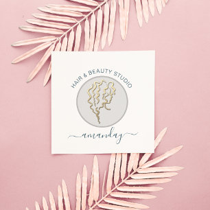 Logotyp Hairdresser Makeup Artist Blue QR Code Fyrkantigt Visitkort