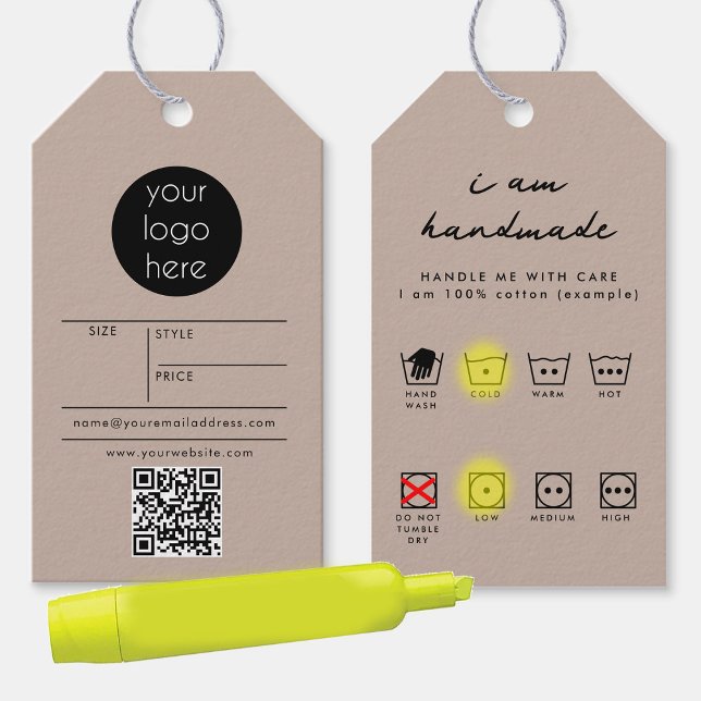 Logotyp Häng Märkre Pris Clothing Care Hand Made B Presentetikett (Logo Hang Tag Price Clothing Care Hand Made Beige)