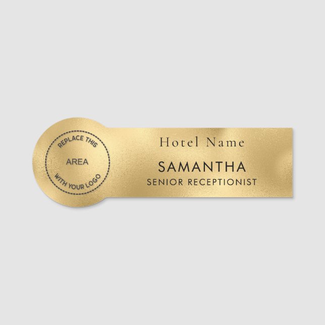 Logotyp Hotel-personalens jobbtitel Metallic Guld Namnbricka (Framsida)