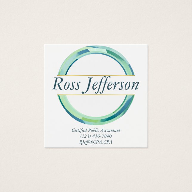 Logotyp i blå cirkel fyrkantigt visitkort (Framsida)