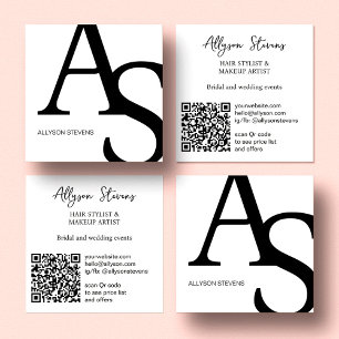 Logotyp initialer Svartvit fet makup qr-kod Fyrkantigt Visitkort