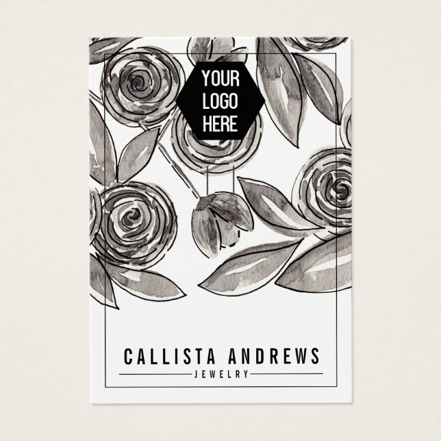 Logotyp-kort för Svartvit Blommigt-Visning Visitkort (Framsidan)