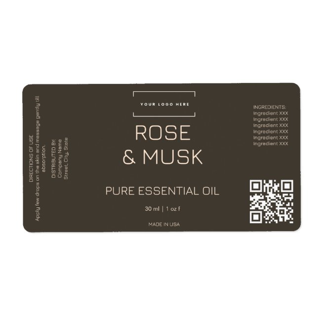 Logotyp Kosmetisk oljeetikett Dropper flaska med Q Fraktsedel (Framsidan)