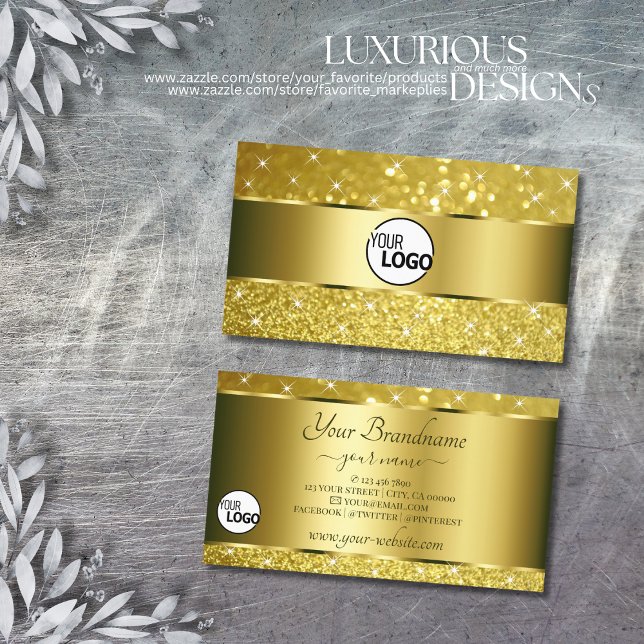 Logotyp läggs till av lyxoljefärgade Guld Glitter  Visitkort (Skapare uppladdad)