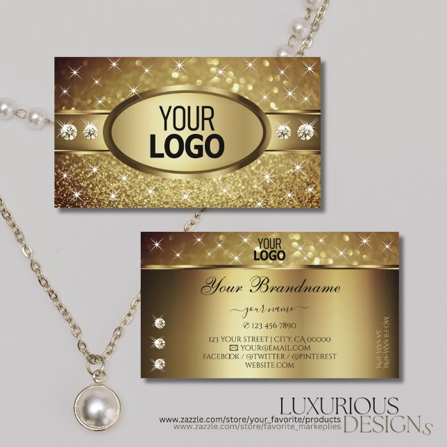 Logotyp läggs till i Lyuxe Golden Glitter Stars Di Visitkort (Skapare uppladdad)