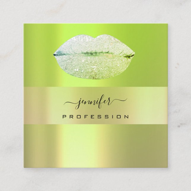 Logotyp läppar Grönt Mint Professionell Makeup Art Fyrkantigt Visitkort (Framsida)