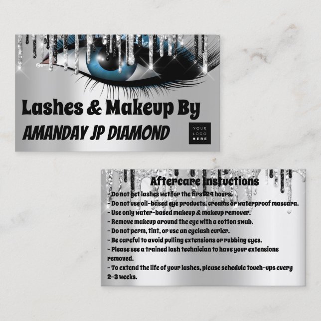 Logotyp Lash Aftercare Instruction Black Silver Visitkort (Fram/baksida)