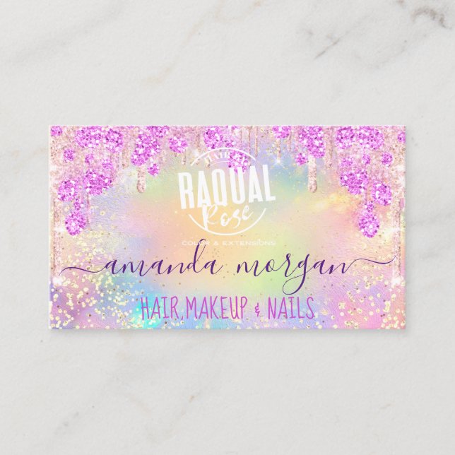 Logotyp Lash Hair Makeup Nagel Glitter Drip Guld R Visitkort (Framsida)