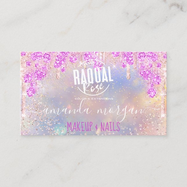 Logotyp Lash Hair Makeup Nagel Rosa Holograph Visitkort (Framsida)
