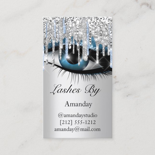 Logotyp Lash Makeup Artist Silver Blue QR-kod Visitkort (Framsida)