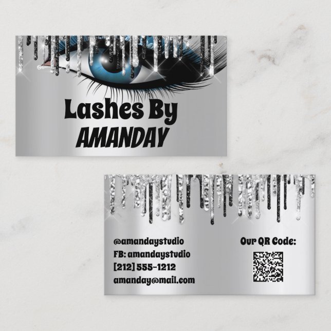 Logotyp Lash Makeup Artist Silver Drives QR-kod Visitkort (Fram/baksida)