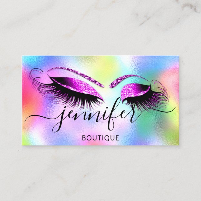 Logotyp Makeup Boutique Lash Studio Holograph Hett Visitkort (Framsida)