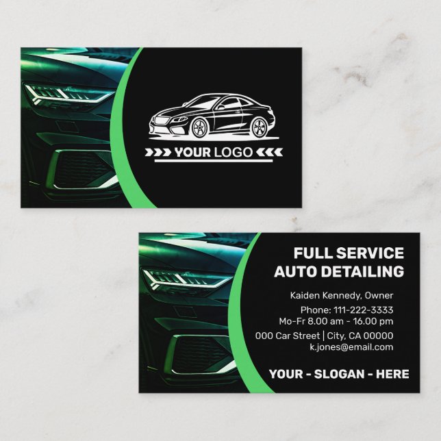 Logotyp Mall Grön Biltjänst Auto Detailing  Visitkort (Fram/baksida)