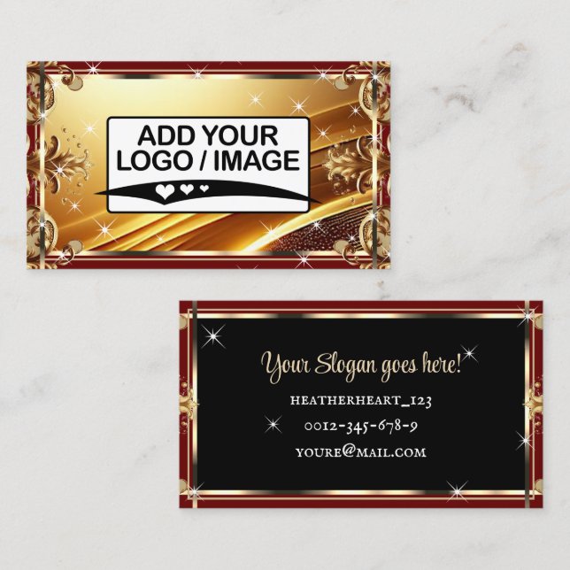 Logotyp Mall Lyx Chic Svart Guld Vinröd Visitkort (Fram/baksida)