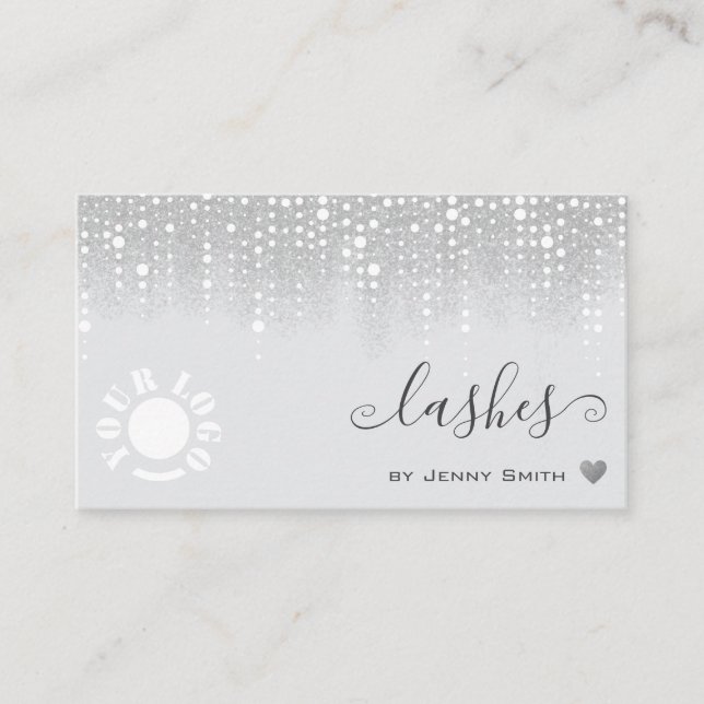 Logotyp Mallen Söt Silver Glitter Visitkort (Framsida)