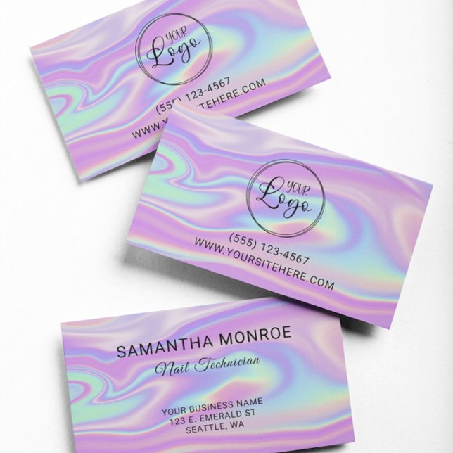 Logotyp med URL-Lila för webbplatsadress, Mint Iri Visitkort (Logo with Website URL Purple Mint Iridescent Business Card)